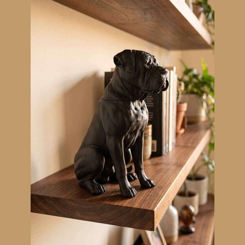 Contenitore Statua Cane Corso Nero, Barattolo Design Moderno con Coperchio a Incastro Quadrato, Scultura Minimalista Mastino, Arredo Casa - Taraflo