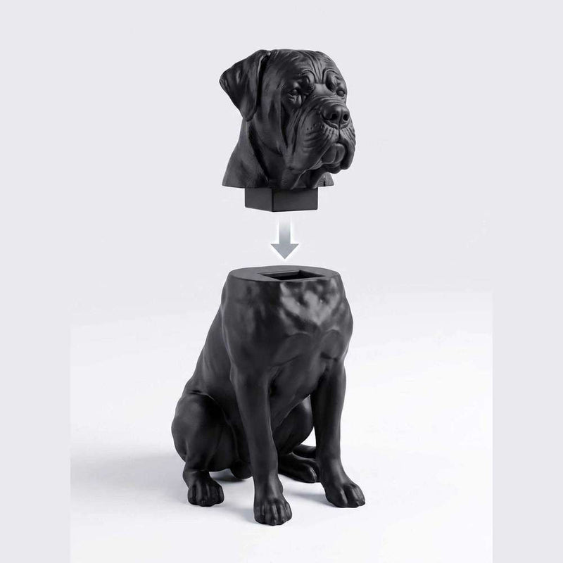 Contenitore Statua Cane Corso Nero, Barattolo Design Moderno con Coperchio a Incastro Quadrato, Scultura Minimalista Mastino, Arredo Casa - Taraflo