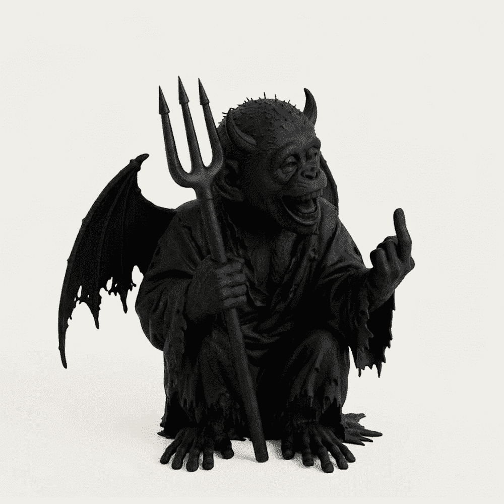 Demone Scimmia — Statua Dark Fantasy in Resina Nera Opaca - Taraflo