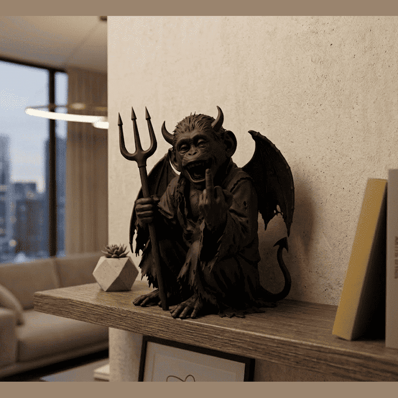 Demone Scimmia — Statua Dark Fantasy in Resina Nera Opaca - Taraflo