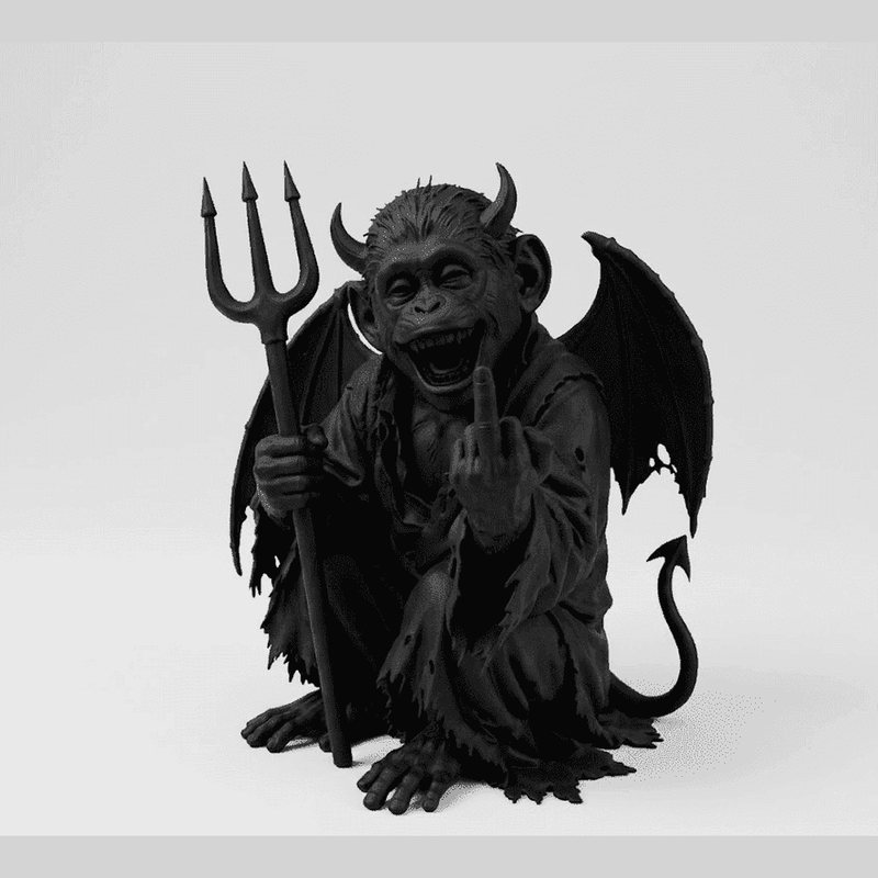 Demone Scimmia — Statua Dark Fantasy in Resina Nera Opaca - Taraflo