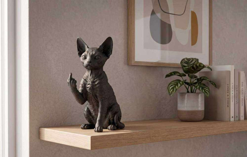 Statuetta Devon Rex in resina, vista laterale con dettagli della finitura