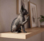Statuetta Devon Rex in resina, vista di profilo, finitura nera opaca