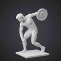Discobolo Moderno con Peso da Palestra in Resina Effetto Gesso Bianca Opaca – Statua Ispirata all'Arte Greca Classica – Scultura Fitness Contemporanea
