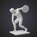 Discobolo Moderno con Peso da Palestra in Resina Effetto Gesso Bianca Opaca – Statua Ispirata all'Arte Greca Classica – Scultura Fitness Contemporanea
