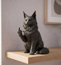Statua Maine Coon nero in resina con finitura opaca, scultura elegante per amanti dei gatti