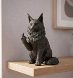 Statua Maine Coon nero in resina con finitura opaca, scultura elegante per amanti dei gatti