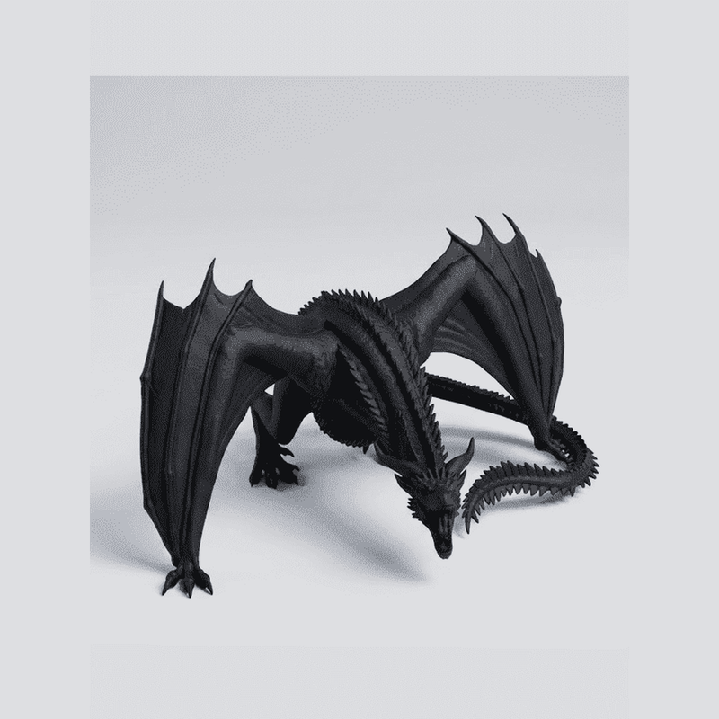 Statua di Drago Nero in resina nera opaca con ali spiegate e dettagli scolpiti per collezione dark fantasy