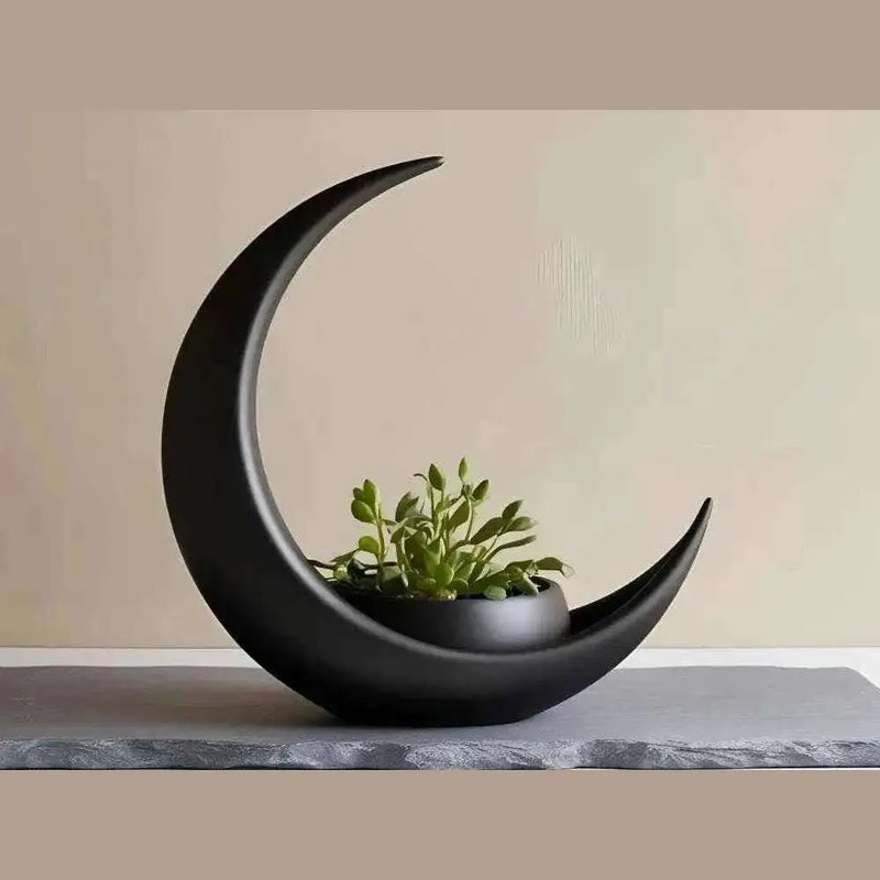 Eclissi Lunare — Vaso a Mezzaluna in Resina Nera Opaca (25 cm) - Taraflo