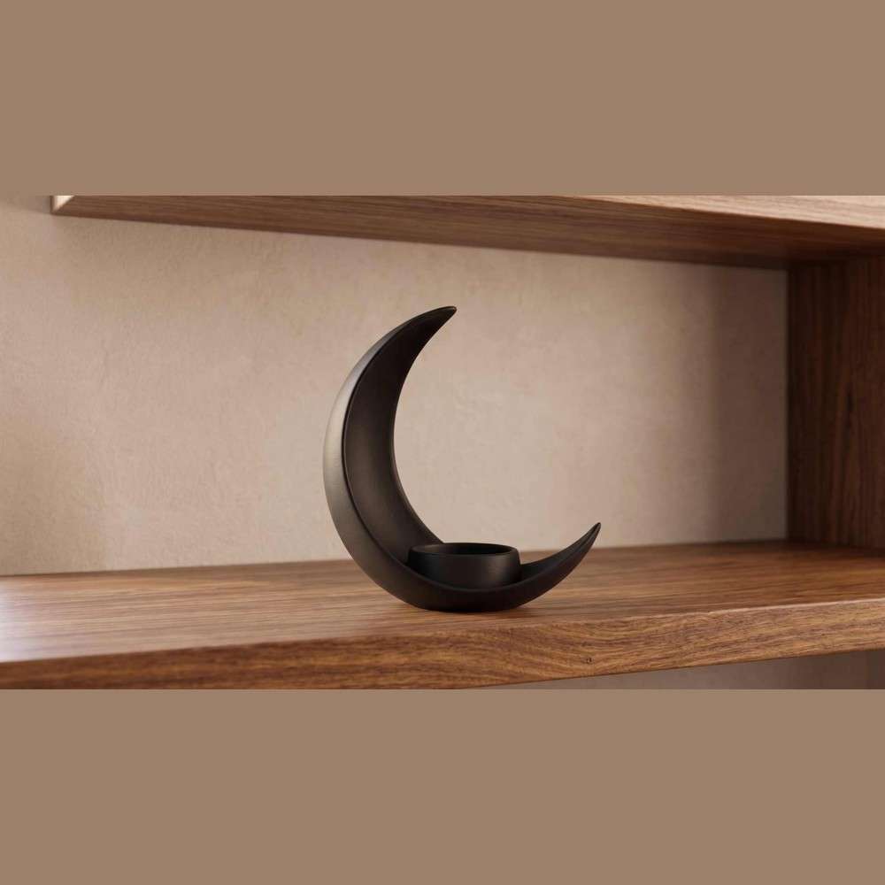Eclissi Lunare — Vaso a Mezzaluna in Resina Nera Opaca (25 cm) - Taraflo