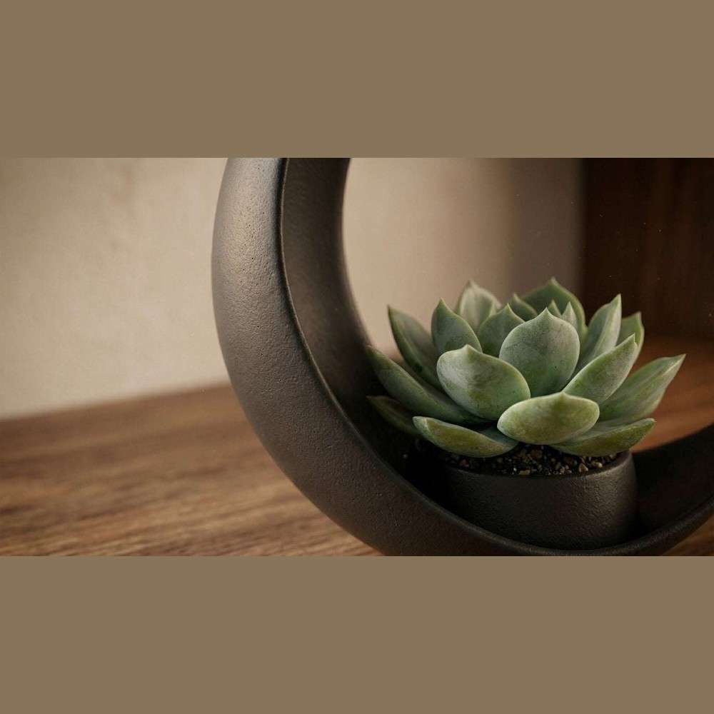 Eclissi Lunare — Vaso a Mezzaluna in Resina Nera Opaca (25 cm) - Taraflo