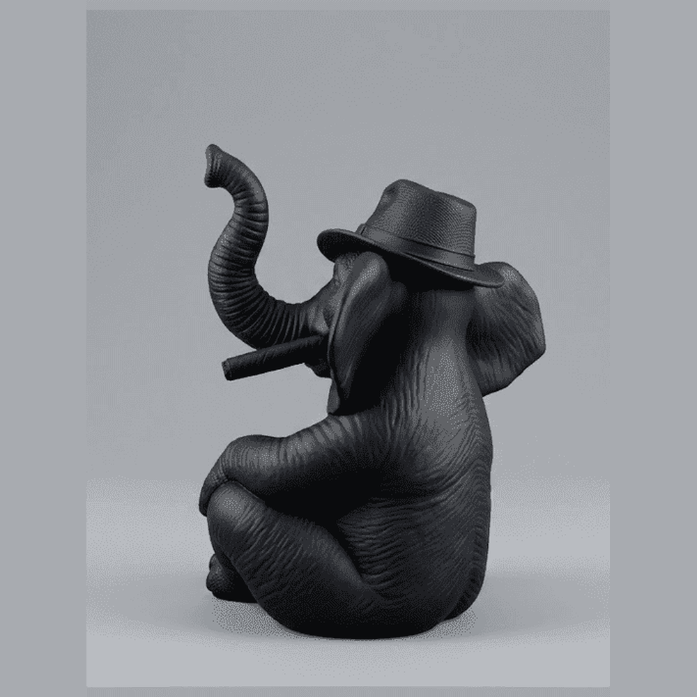 Elefante «The Boss» — Statuetta Decorativa in Resina Nera Opaca - Taraflo