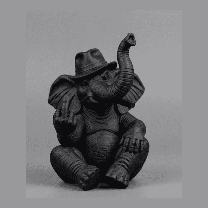 Elefante «The Boss» — Statuetta Decorativa in Resina Nera Opaca - Taraflo