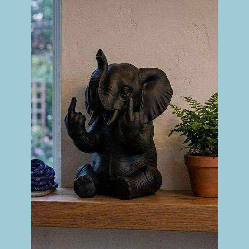 Elefante con Personalità — Statuetta Decorativa in Resina Nera - Taraflo