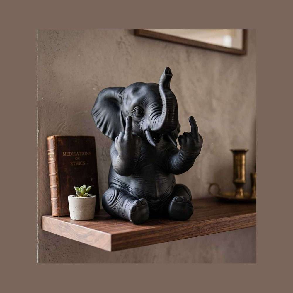 Elefante con Personalità — Statuetta Decorativa in Resina Nera - Taraflo