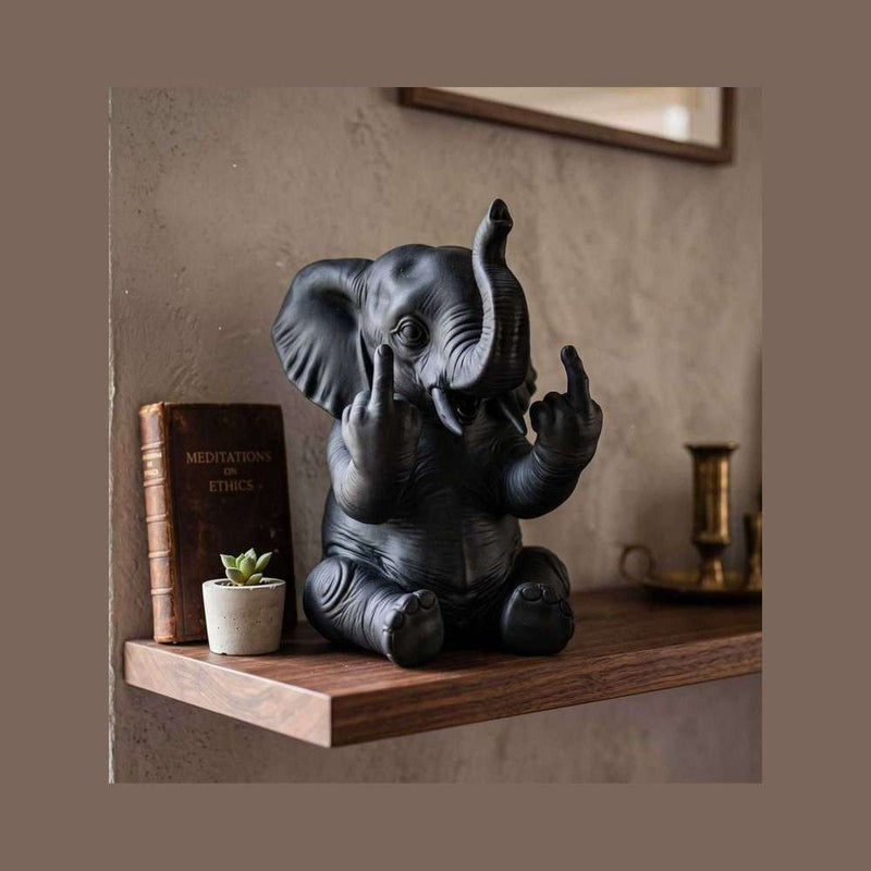 Elefante con Personalità — Statuetta Decorativa in Resina Nera - Taraflo