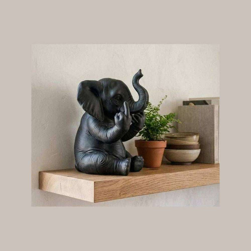 Elefante con Personalità — Statuetta Decorativa in Resina Nera - Taraflo