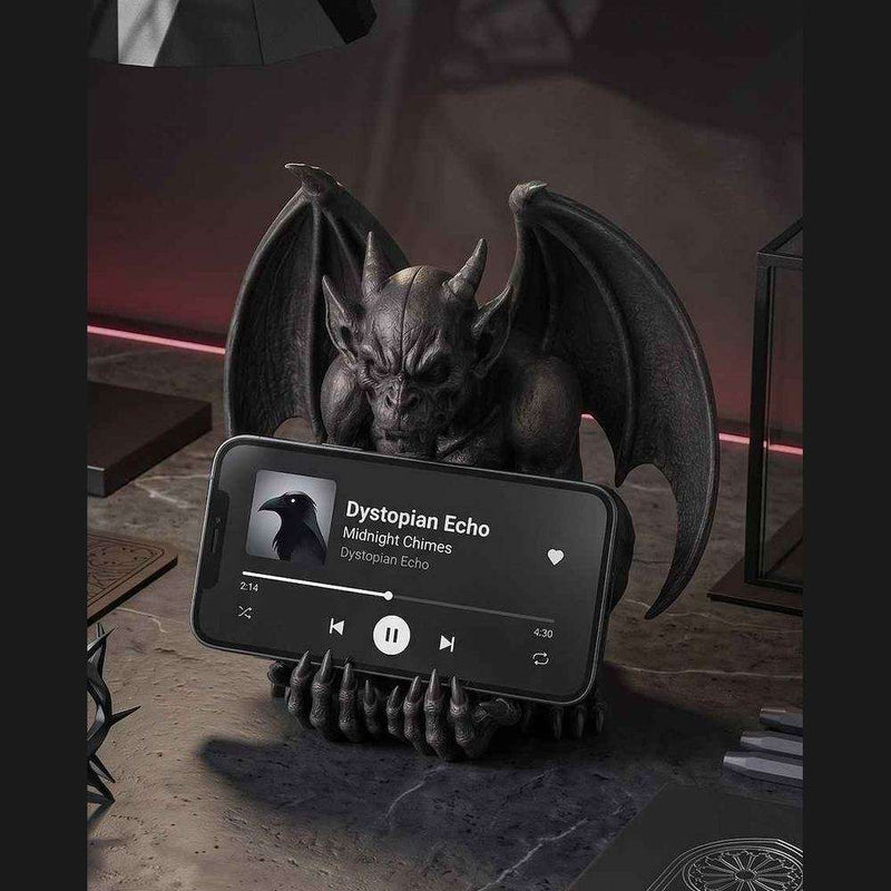 Gargoyle Guardiano — Supporto per Smartphone in Resina Nera Opaca (20 cm)