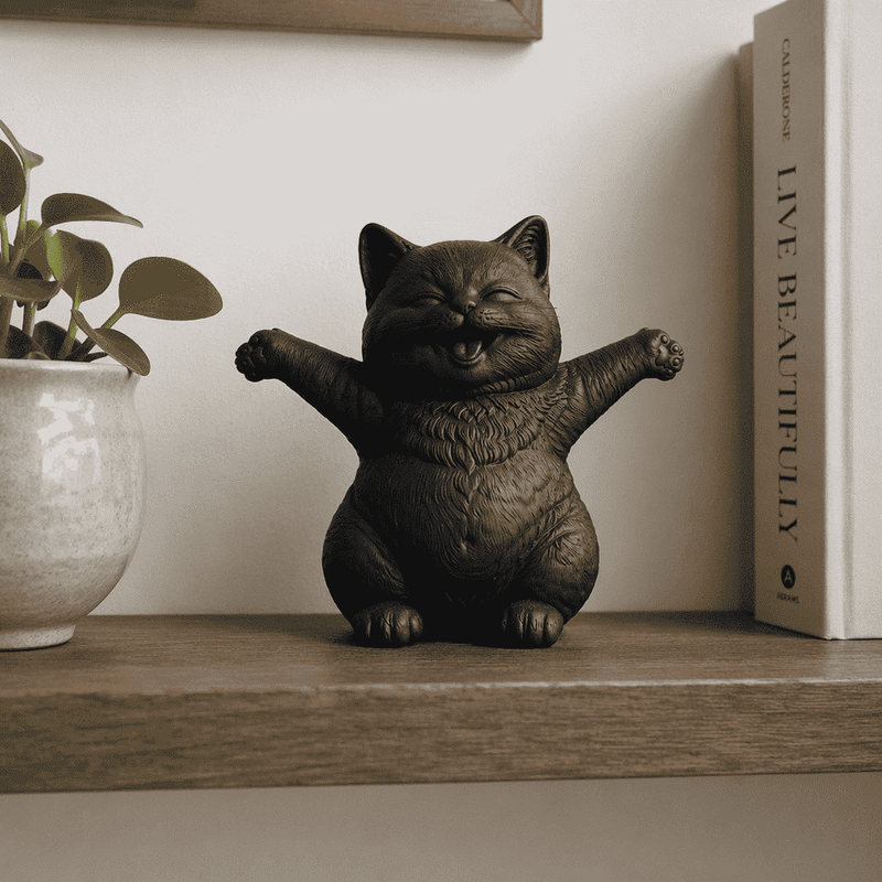 Gattino Felice a Braccia Aperte — Statuetta Decorativa in Resina Opaca - Taraflo