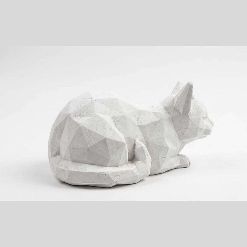 Gatto Low-Poly — Statuetta Decorativa in Resina Bianca Opaca - Taraflo