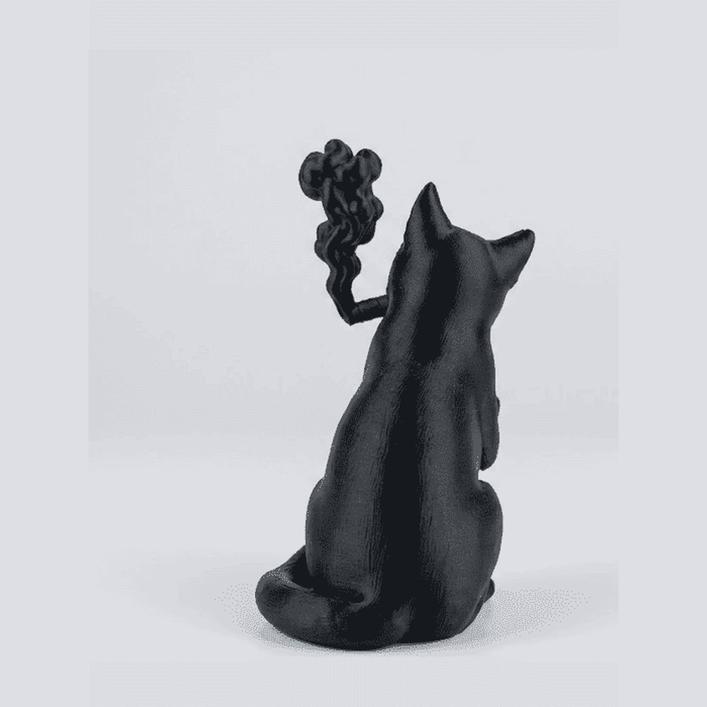 Gatto Nero «Ribelle» con Sigaro — Statuetta da Collezione in Resina Nera Opaca - Taraflo