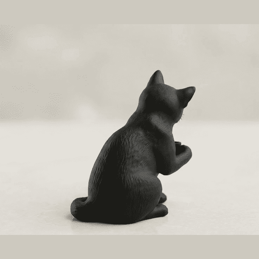 Gatto Nero con Tazzina — Statuetta da Collezione in Resina Nera Opaca - Taraflo