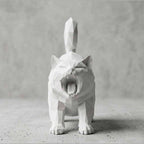 Gatto «Yawning» Low-Poly — Statuetta Decorativa in Resina Bianca Opaca - Taraflo