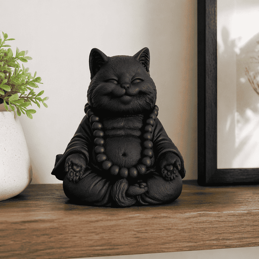 Gatto Zen — Statuetta Gatto in Meditazione in Resina Opaca - Taraflo
