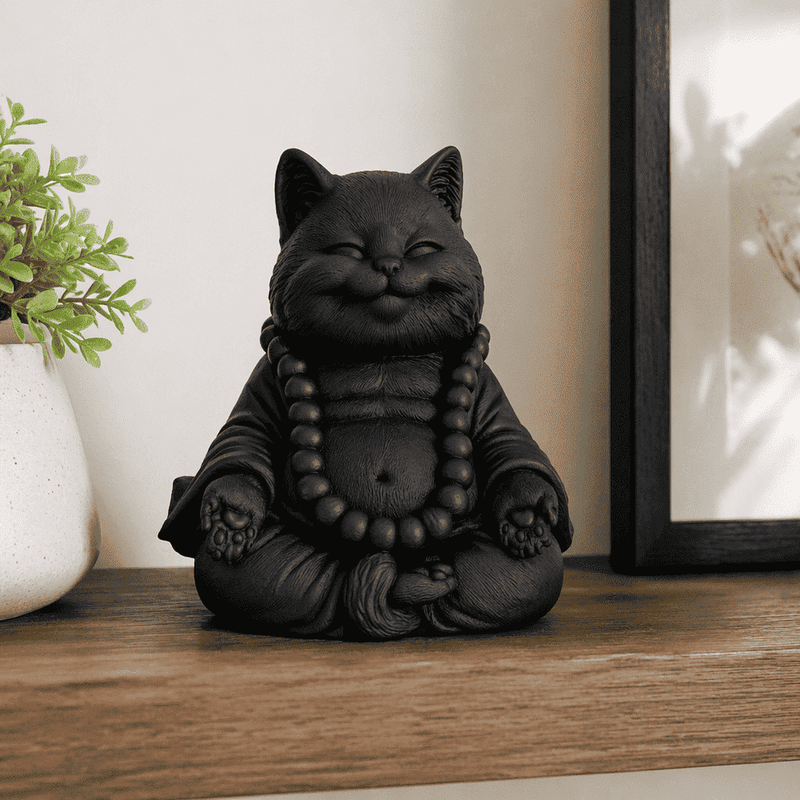 Gatto Zen — Statuetta Gatto in Meditazione in Resina Opaca - Taraflo