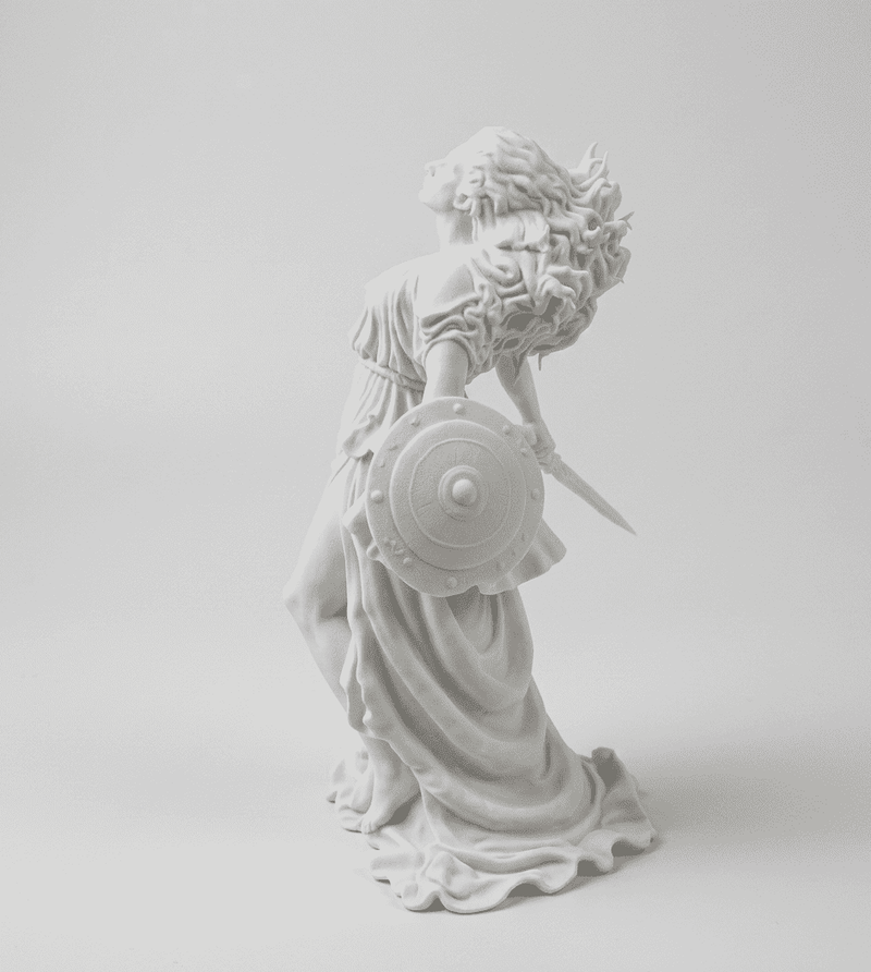 Atena Promachos «Il Respiro della Battaglia» — Statuetta in Resina Bianca Opaca - Taraflo