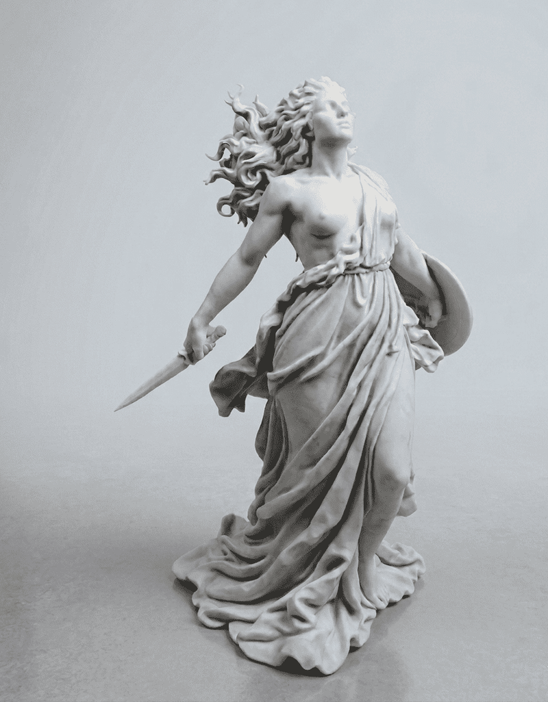 Atena Promachos «Il Respiro della Battaglia» — Statuetta in Resina Bianca Opaca - Taraflo