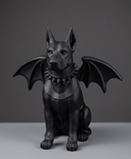 Statua Cane Gargoyle Nera – Statuetta Doberman Fantasy da Collezione e Arredo Gotico - Bat dog
