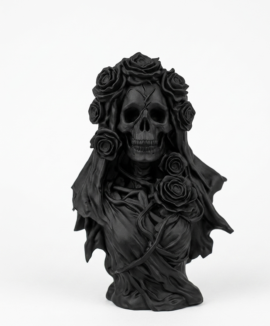 "Memento Vivere" – Busto Velato in Resina Nero Assoluto (Edizione Gothic Luxe)