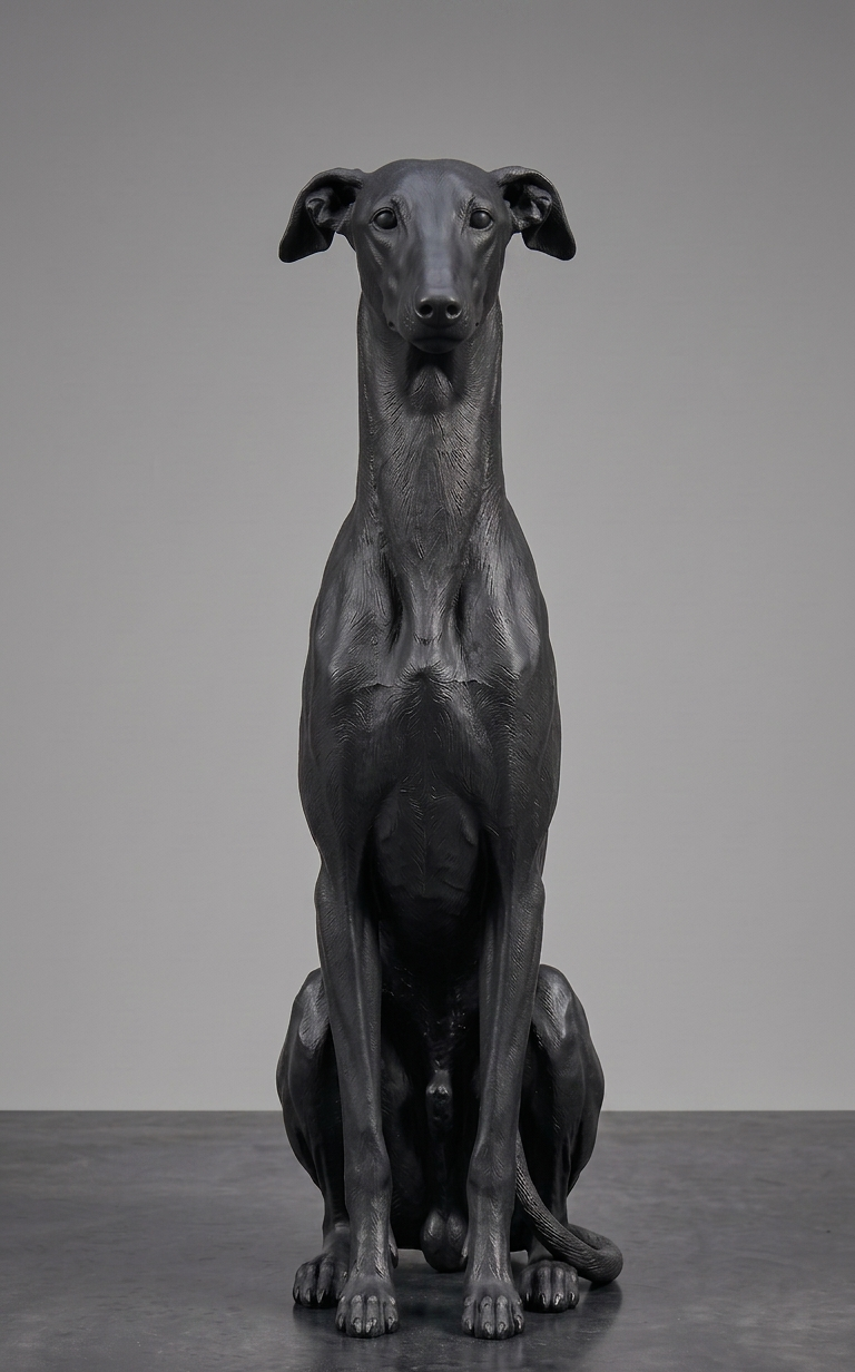 Statua levriero design moderno in resina ABS nero opaco minimalista per arredamento contemporaneo