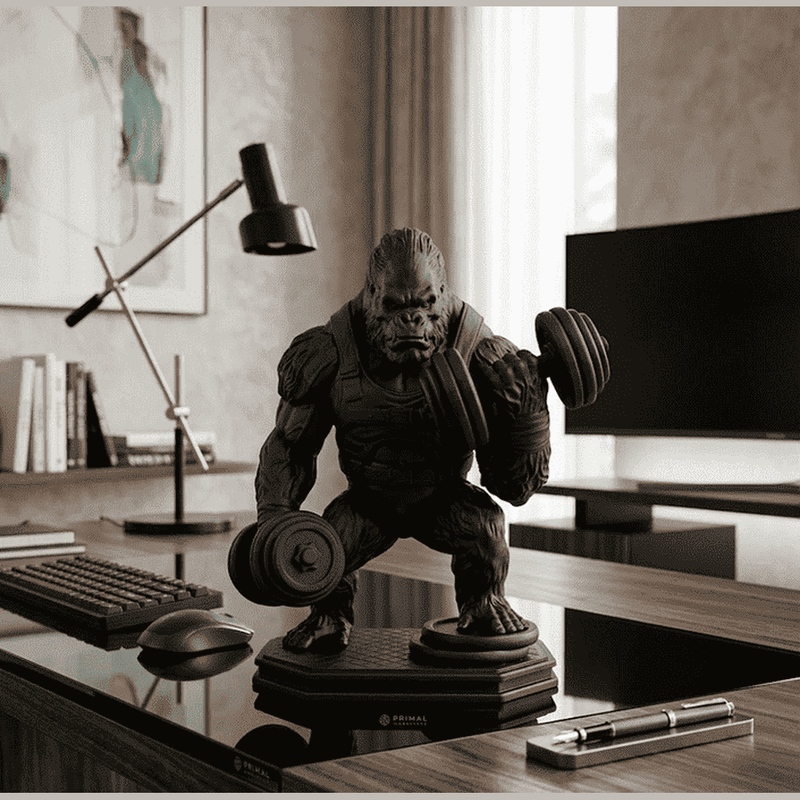Gorilla «Gains» — Statuetta Fitness in Resina Nera Opaca - Taraflo