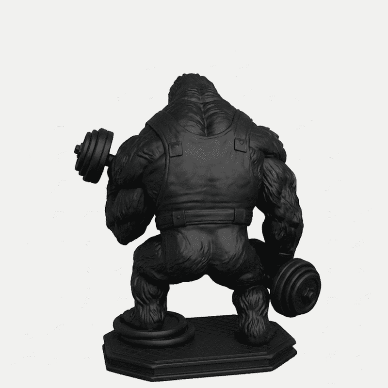 Gorilla «Gains» — Statuetta Fitness in Resina Nera Opaca - Taraflo