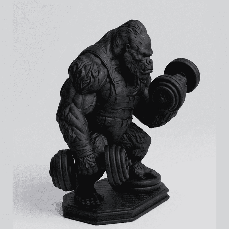 Gorilla «Gains» — Statuetta Fitness in Resina Nera Opaca - Taraflo