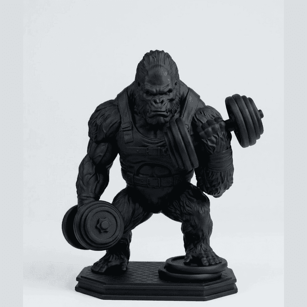 Gorilla «Gains» — Statuetta Fitness in Resina Nera Opaca - Taraflo