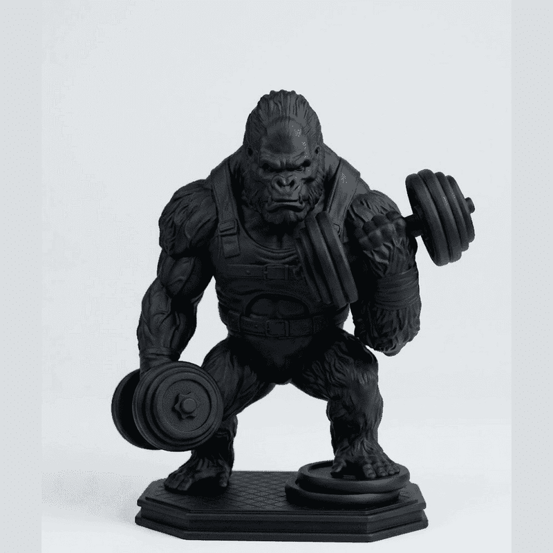 Gorilla «Gains» — Statuetta Fitness in Resina Nera Opaca - Taraflo