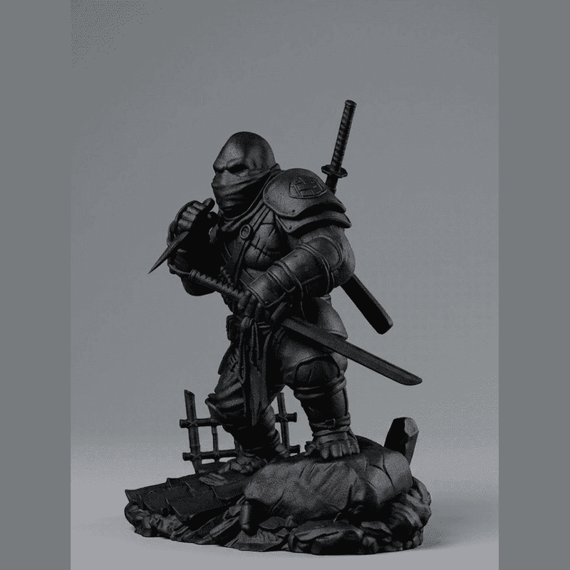Gorilla «Ninja Ronin» — Statuetta da Collezione in Resina Nera Opaca - Taraflo