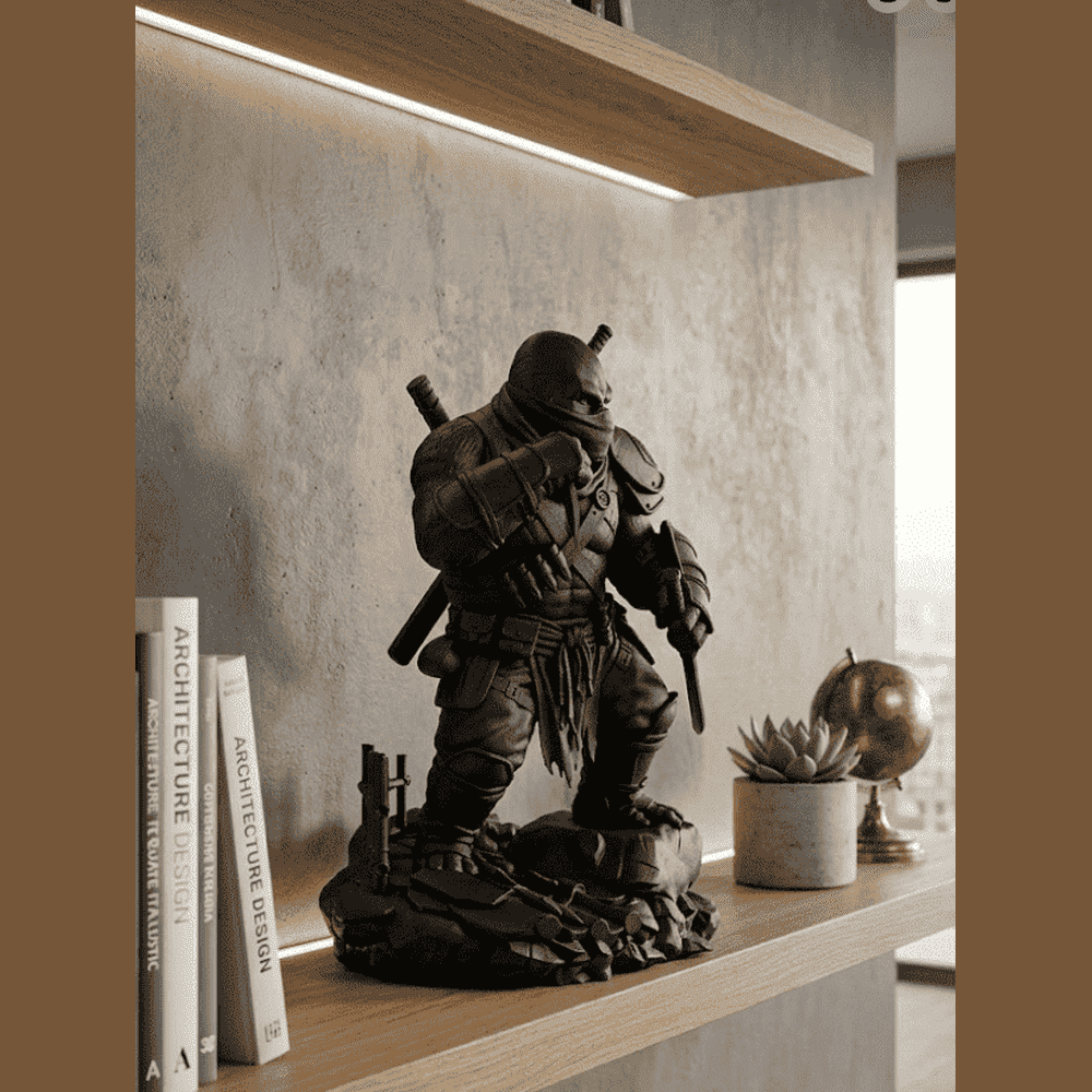 Gorilla "Ninja Ronin" — Matte Black Resin Collectible Statue. A silent warrior between shadow and discipline. A ninja ronin gorilla, among sharp blades and rock: strength, mystery, and artisanal mastery in one single piece — gorilla ninja ronin