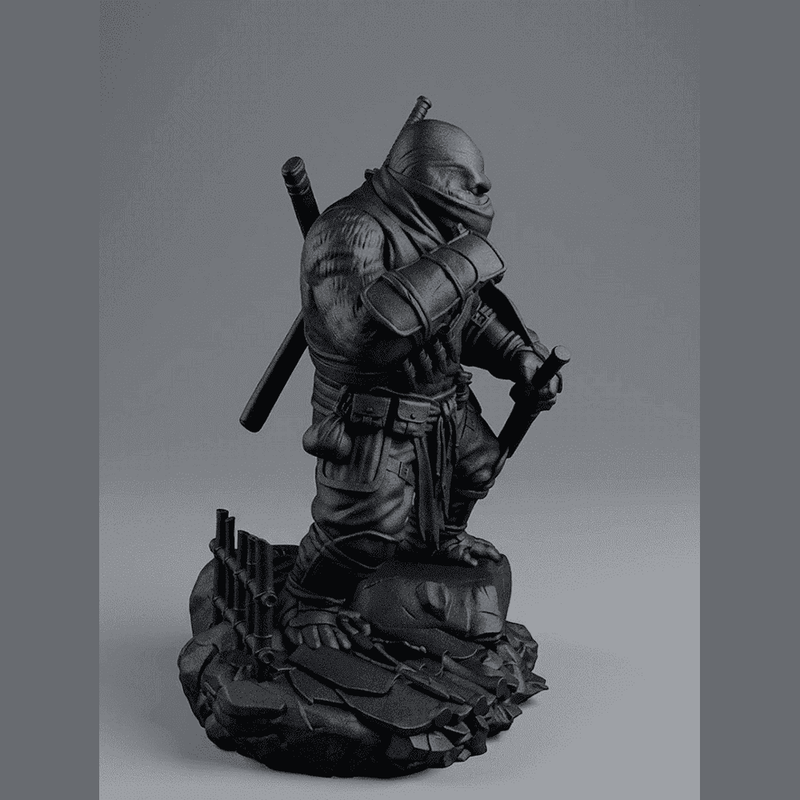 Gorilla «Ninja Ronin» — Statuetta da Collezione in Resina Nera Opaca - Taraflo
