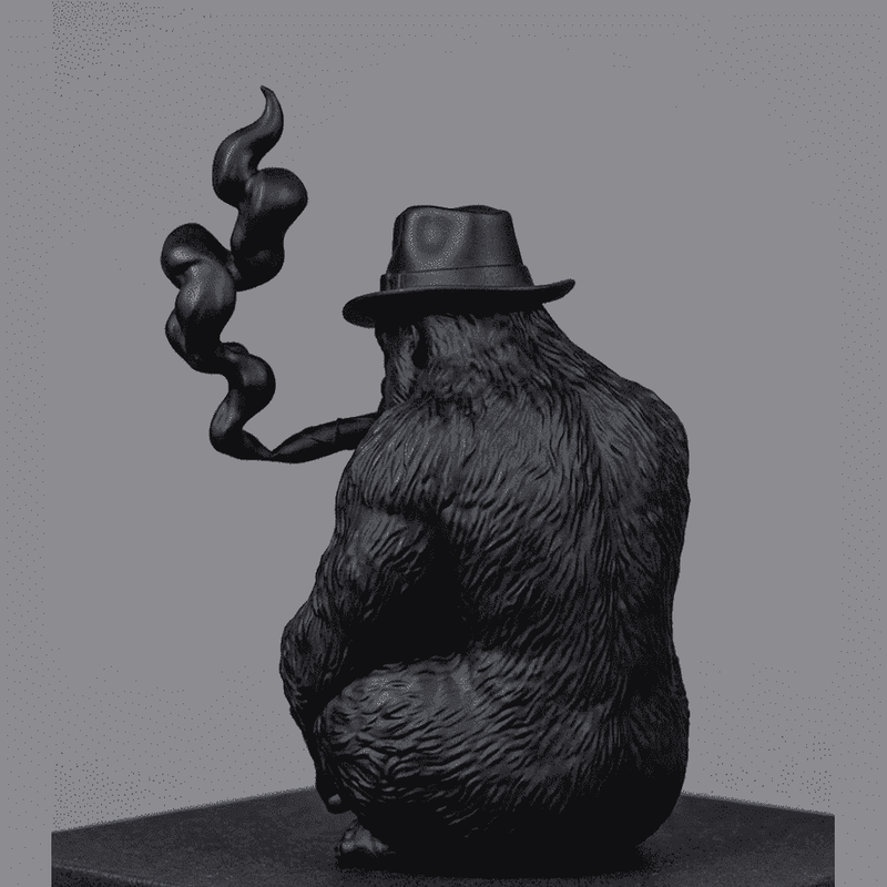 Gorilla «The Smoking Ape» — Scultura da Collezione in Resina Nera Opaca - Taraflo