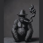 Gorilla «The Smoking Ape» — Scultura da Collezione in Resina Nera Opaca - Taraflo