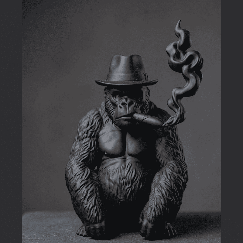 Gorilla «The Smoking Ape» — Scultura da Collezione in Resina Nera Opaca - Taraflo