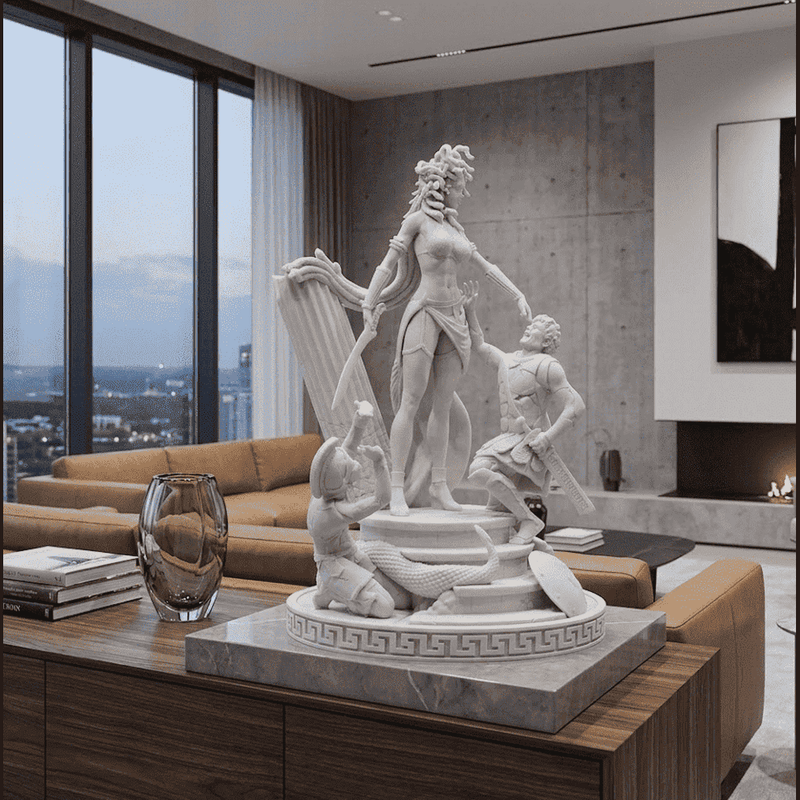 L'Ira di Medusa — Scultura Mitologica in Resina Effetto Gesso Opaco - Taraflo