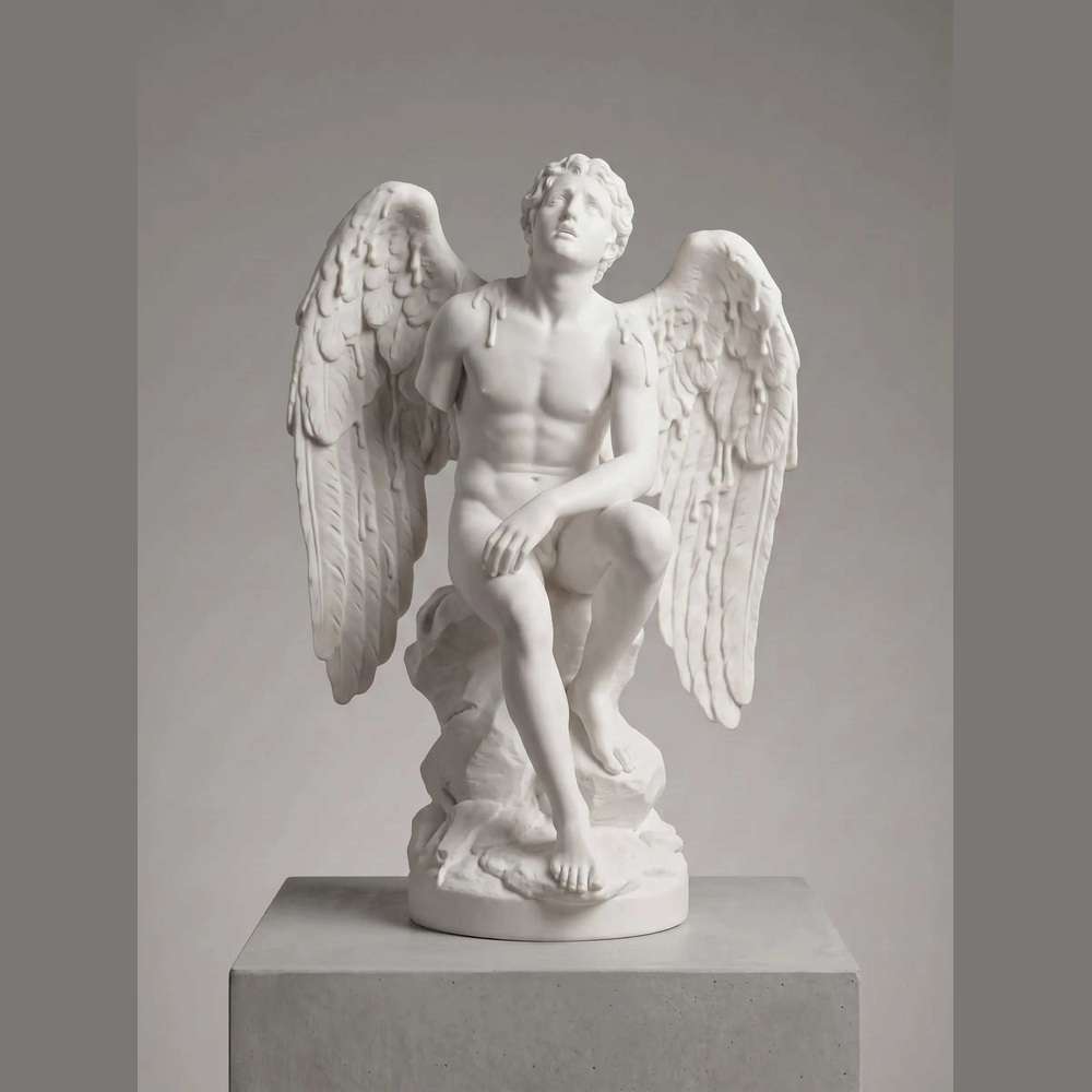 La Caduta di Icaro: Statua in Marmo Bianco sul Tragico Volo Mitologico - Taraflo