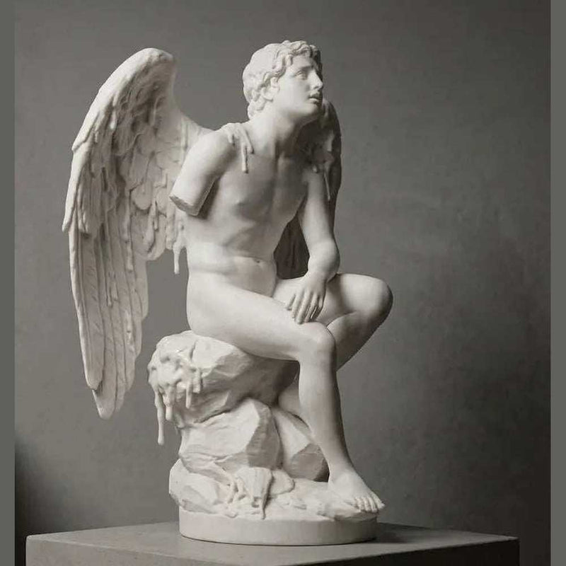 La Caduta di Icaro: Statua in Marmo Bianco sul Tragico Volo Mitologico - Taraflo