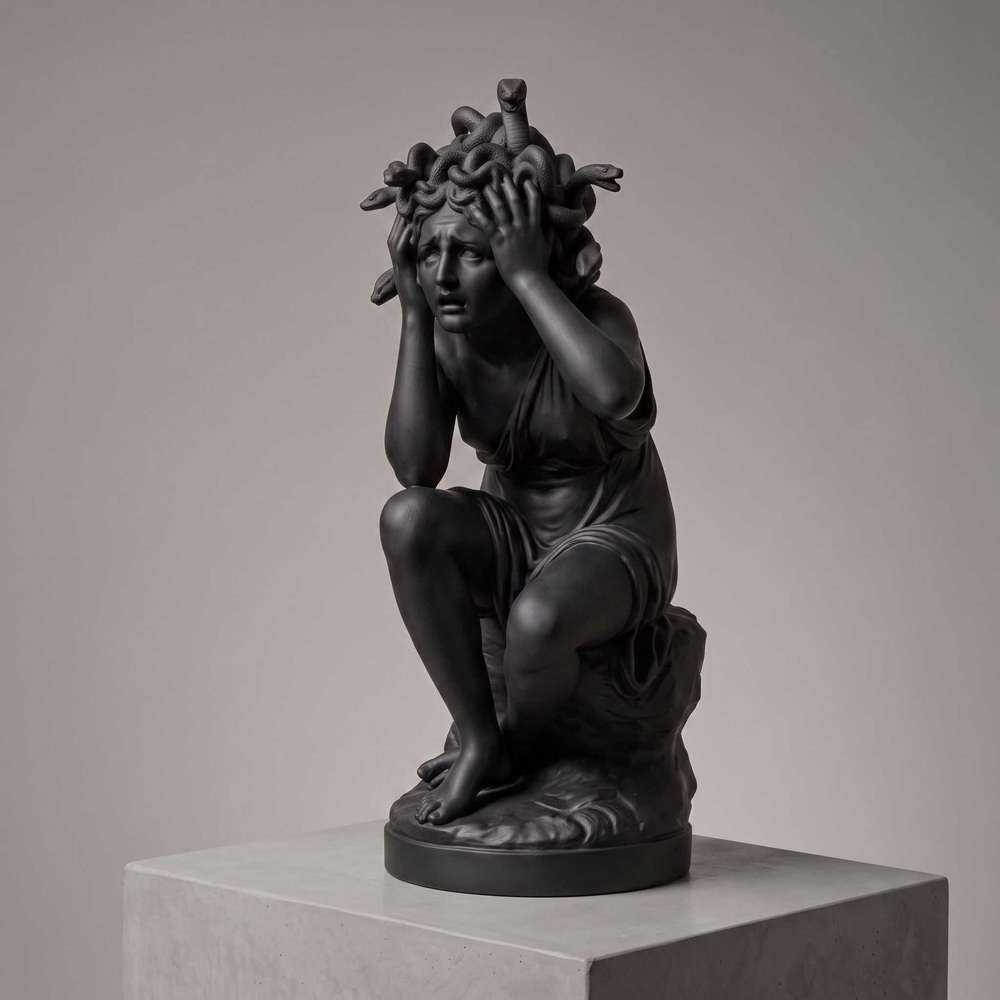 La Metamorfosi di Medusa, scultura in resina effetto marmo, vista laterale