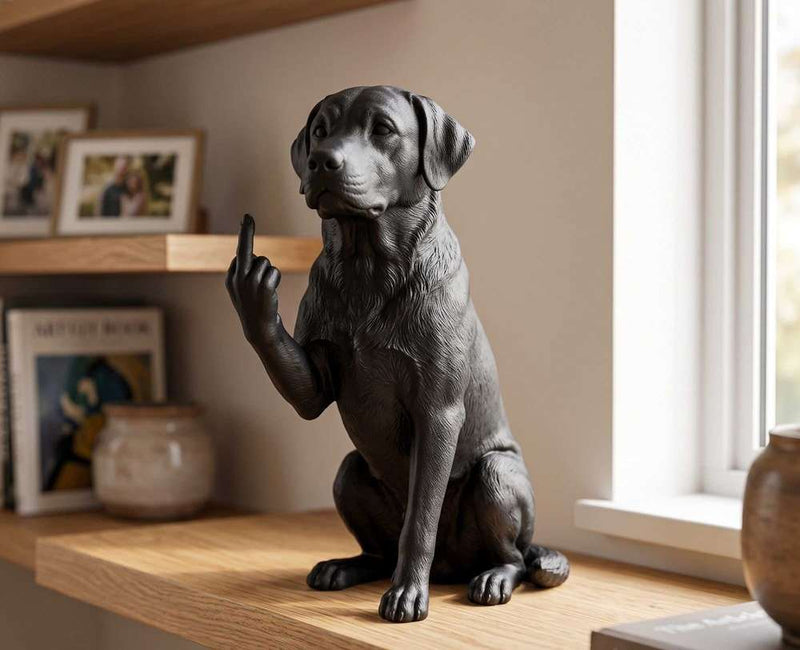 Statuetta cane Labrador in resina nera e bianca, modello 3D, decorazione elegante e giocosa